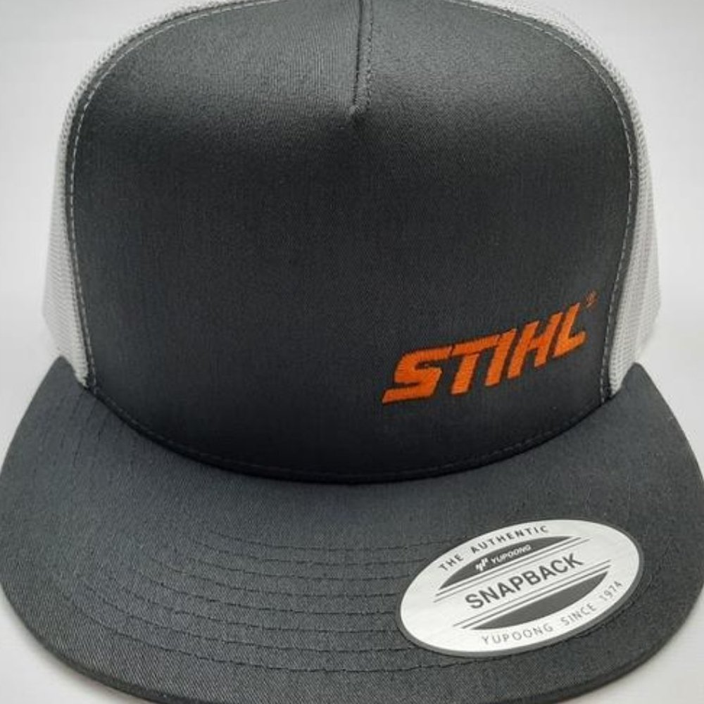 STIHL Chainsaws Retro Embroidered Flat Bill Trucker Mesh Snapback Cap Hat Gray